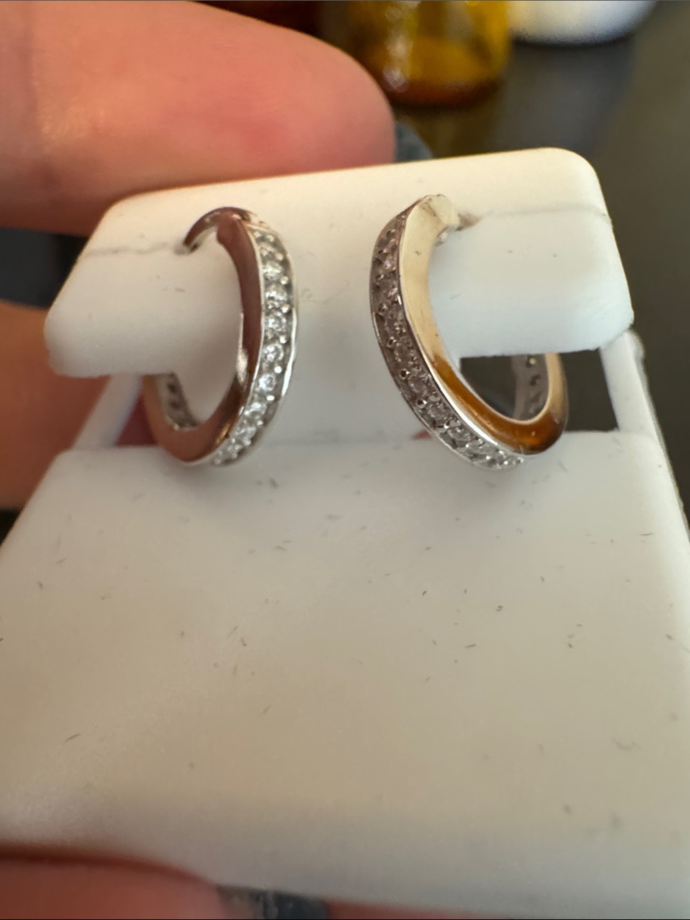 Sterling Silver Pavé Hoop Earrings with Clear Stones - Silver